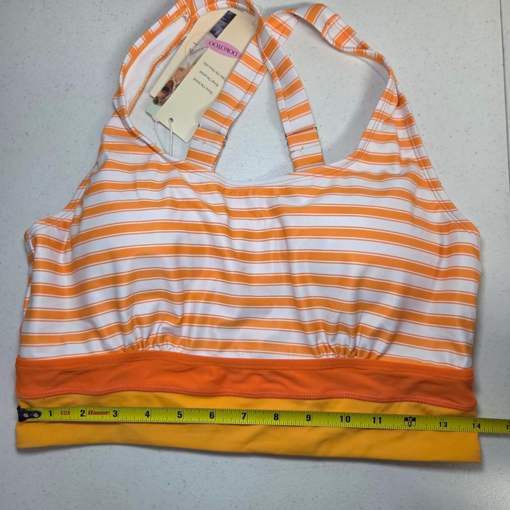 NWT Dokotoo Womens Orange Striped Bikini Top Racerback Swim Tankini Large